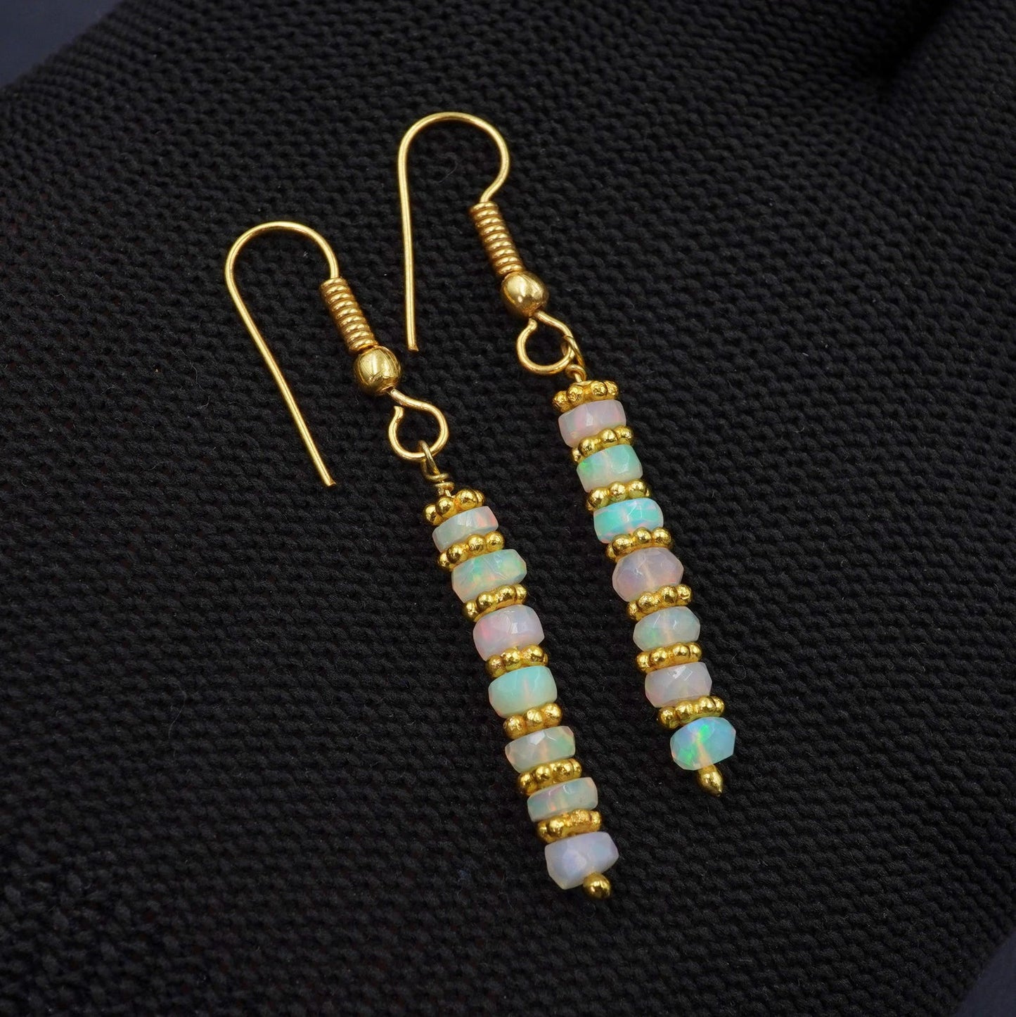 Natural Ethiopian Opal Bead Earrings, 925 Silver & 14k Gold
