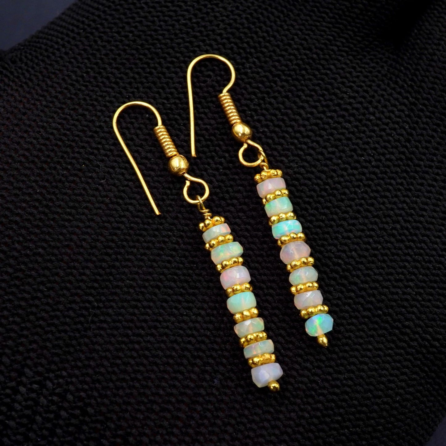 Natural Ethiopian Opal Bead Earrings, 925 Silver & 14k Gold