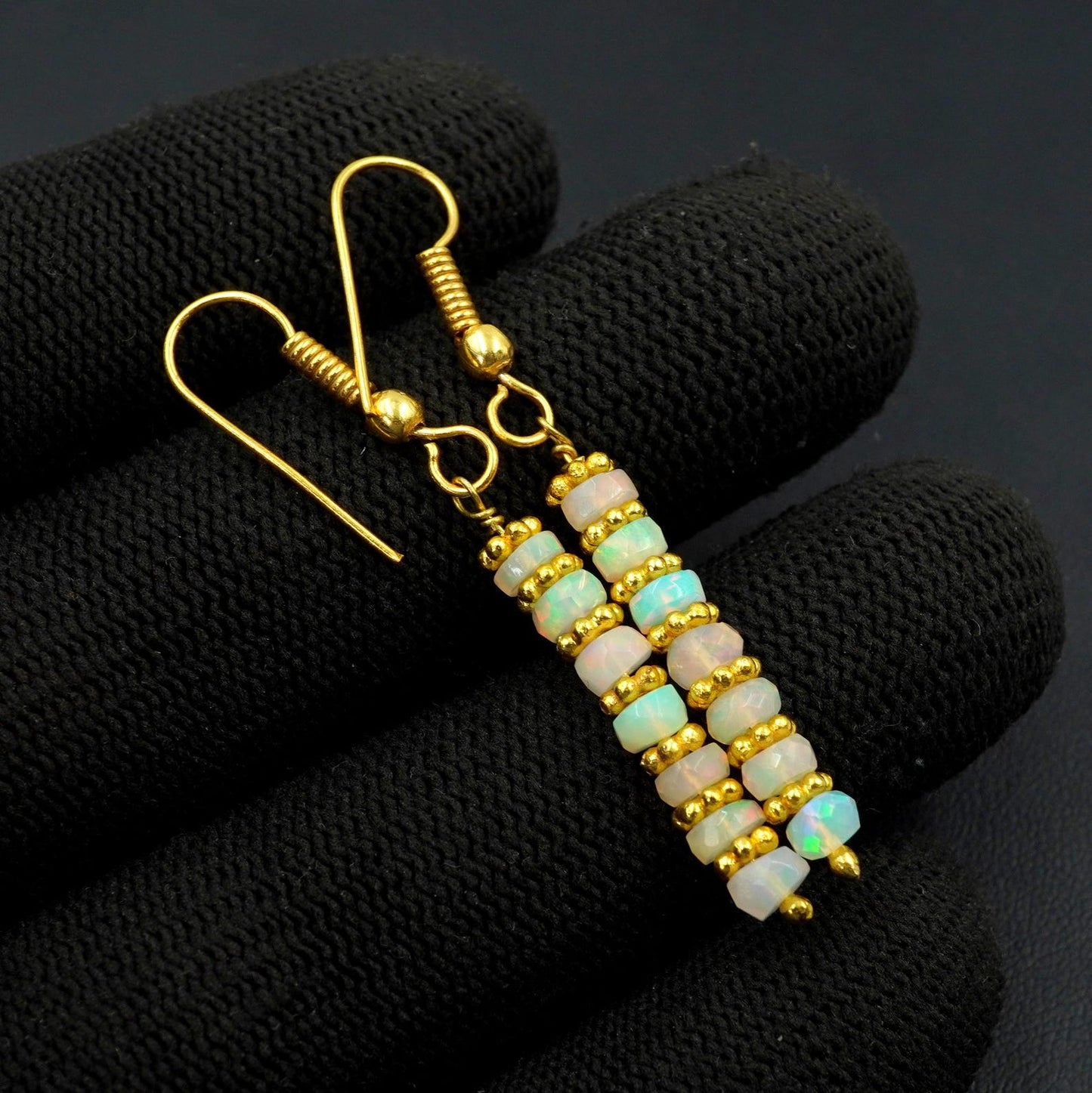 Natural Ethiopian Opal Bead Earrings, 925 Silver & 14k Gold