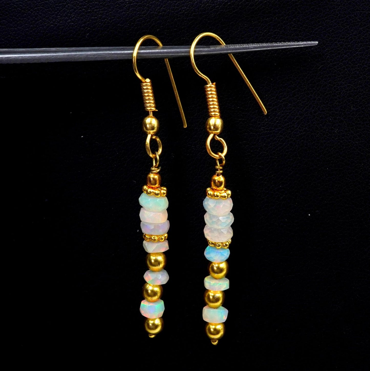 Natural Wlo Fire Ethiopian Opal Bead Earrings, 925 Silver & 14k Gold Gift For Her