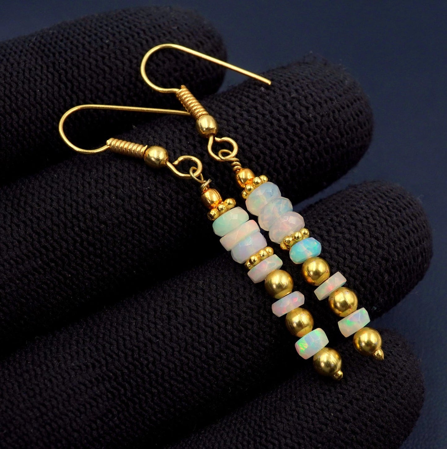 Natural Wlo Fire Ethiopian Opal Bead Earrings, 925 Silver & 14k Gold Gift For Her