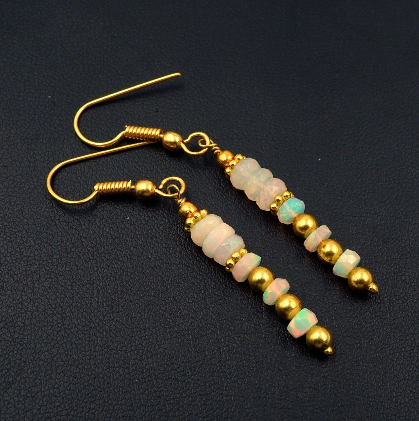 Natural Wlo Fire Ethiopian Opal Bead Earrings, 925 Silver & 14k Gold Gift For Her