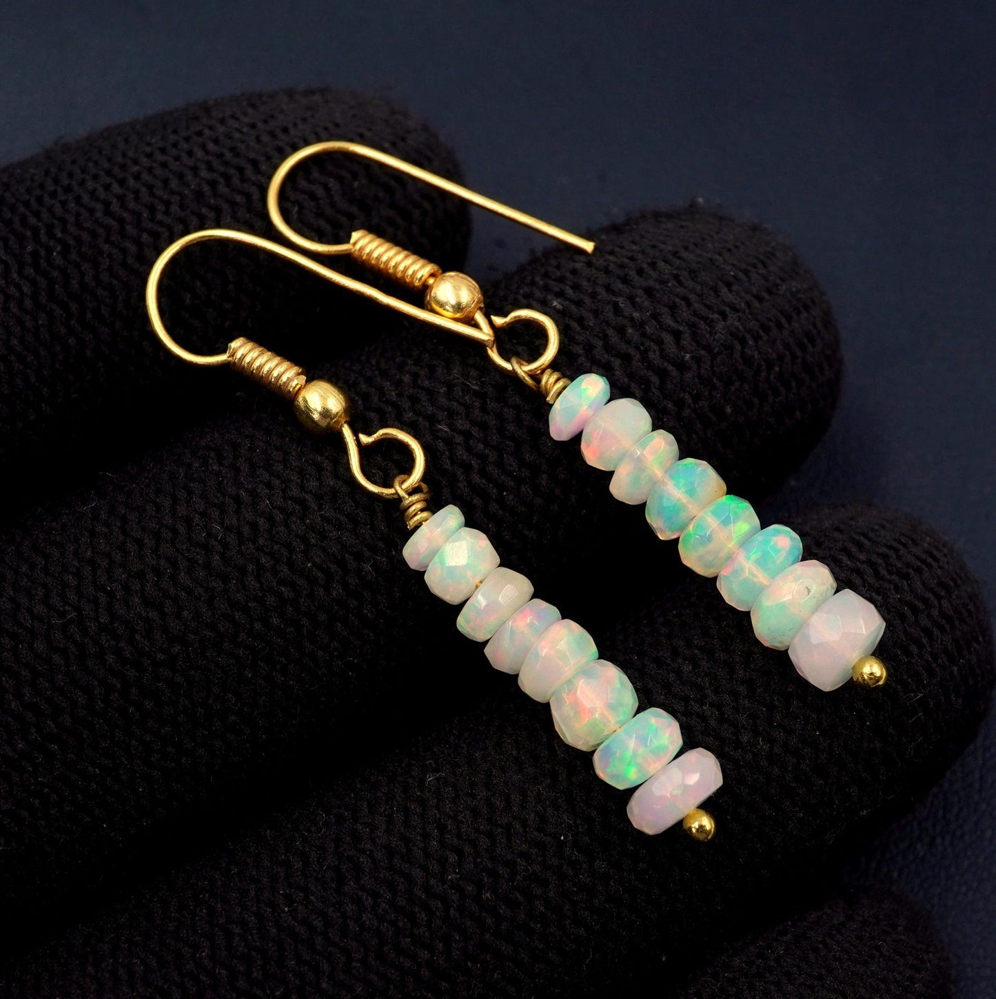 Multi Fire Ethiopian Opal Bead Earrings, 14k Gold Gift For Her