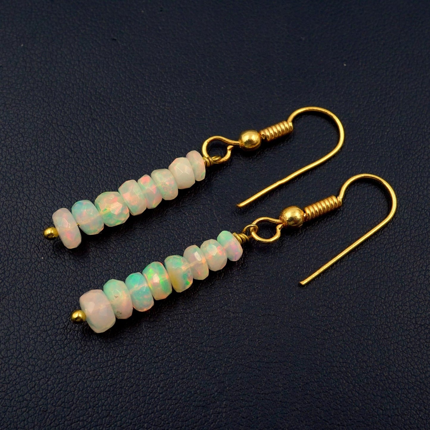 Multi Fire Ethiopian Opal Bead Earrings, 14k Gold Gift For Her