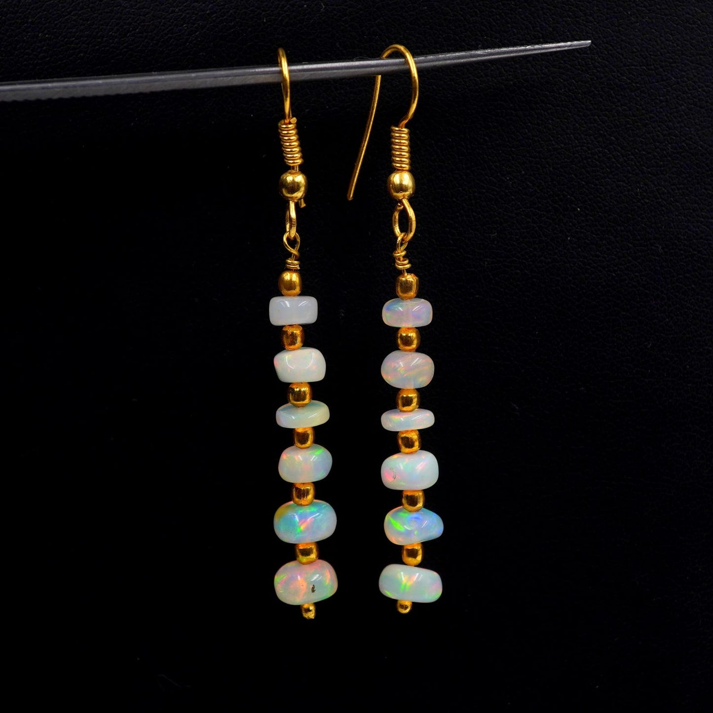 Natural Ethiopian Opal Beads Multi Fire Earrings, 14k Gold Gift For Her