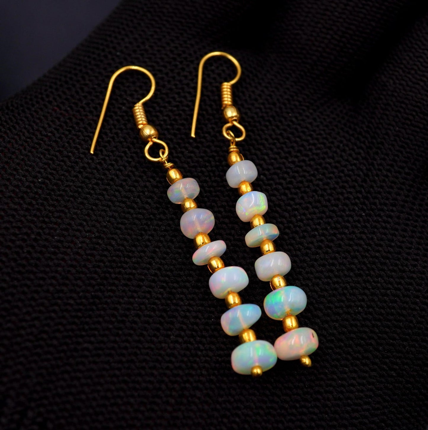 Natural Ethiopian Opal Beads Multi Fire Earrings, 14k Gold Gift For Her