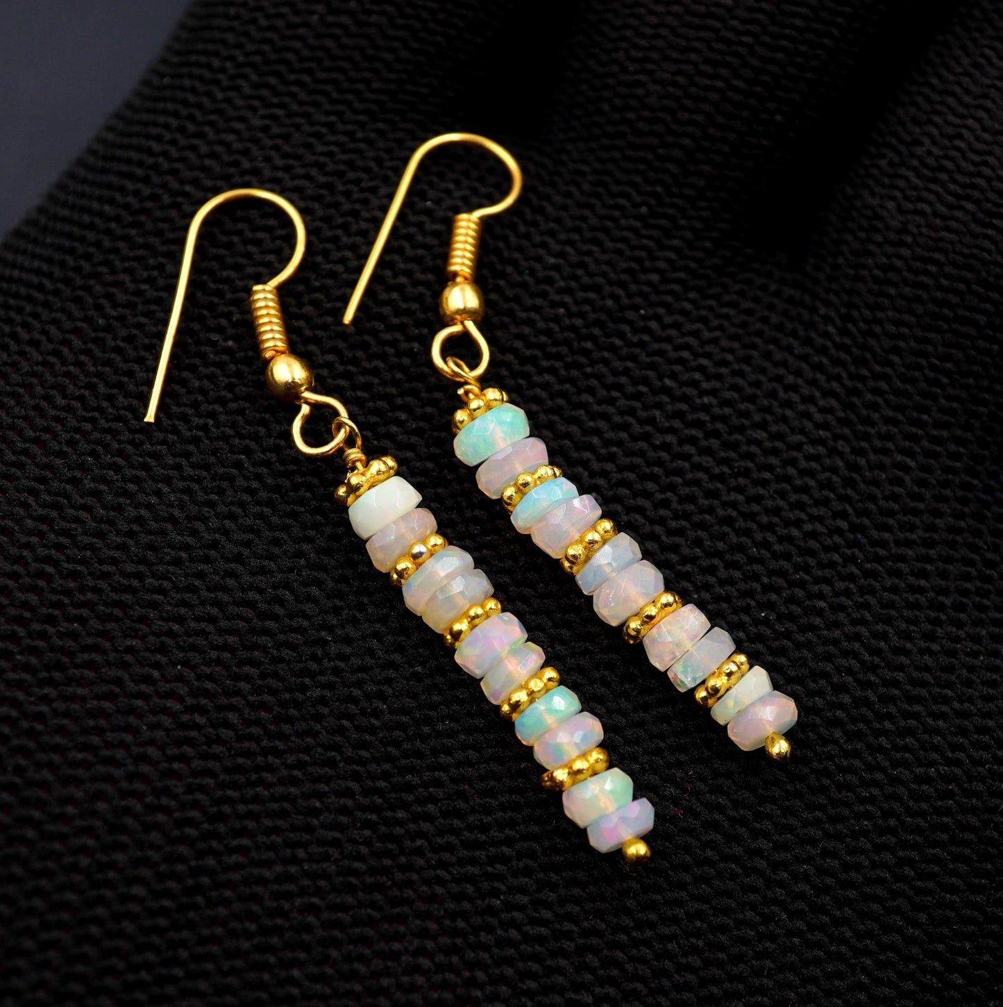 Ethiopian Opal Earrings, 14k Gold Beads, Multi Fire Gemstone