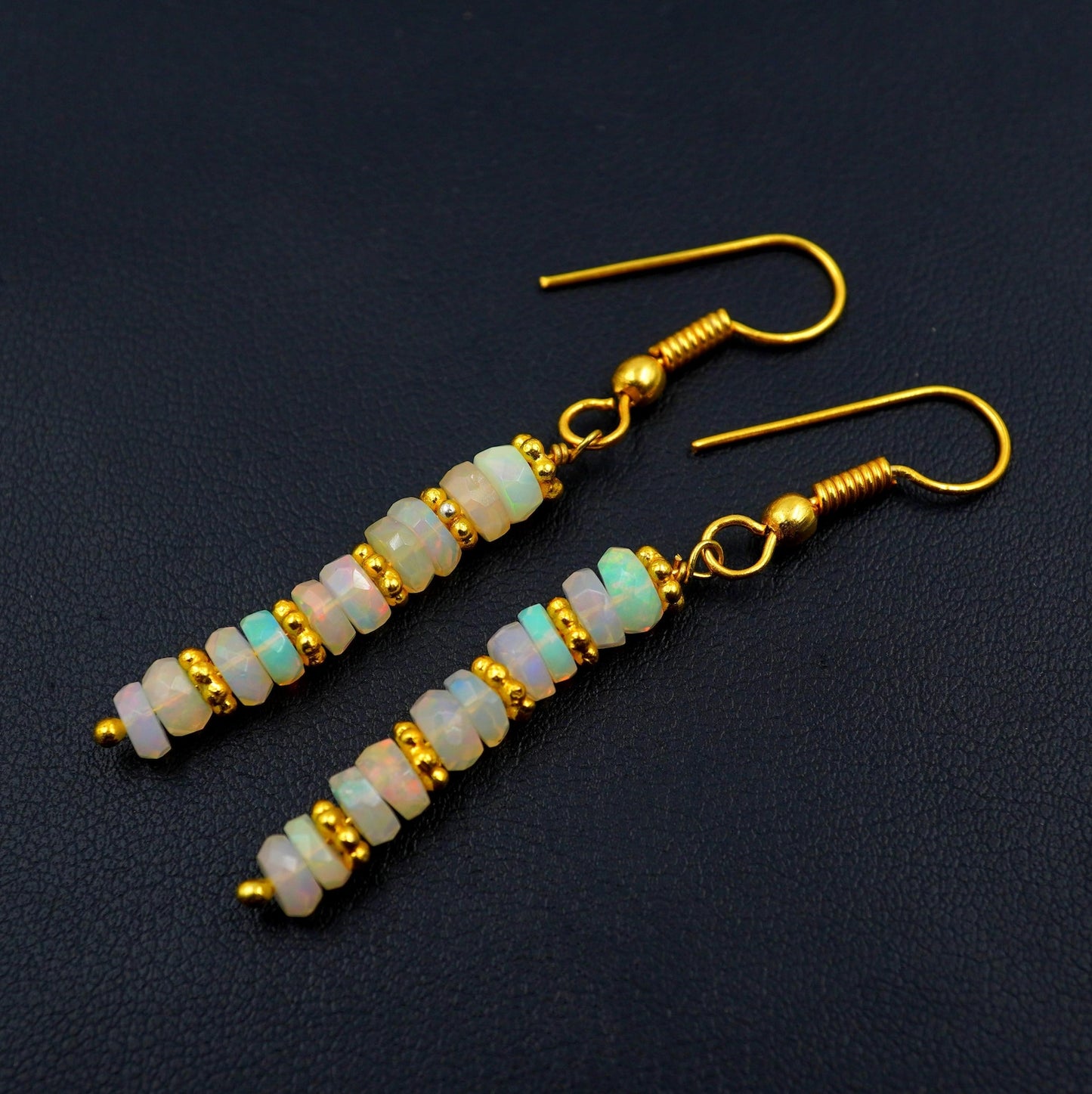 Ethiopian Opal Earrings, 14k Gold Beads, Multi Fire Gemstone
