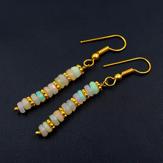 Ethiopian Opal Earrings, 14k Gold Beads, Multi Fire Gemstone