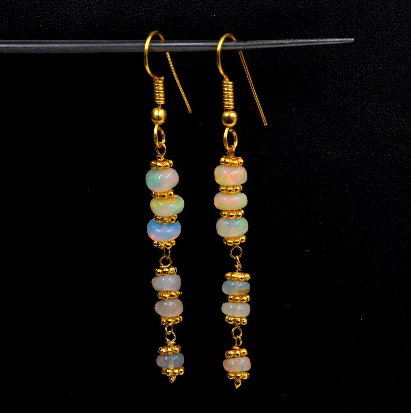 Multi Fire 14K Gold Ethiopian Opal Beads Earrings Natural Opal Gift For Her