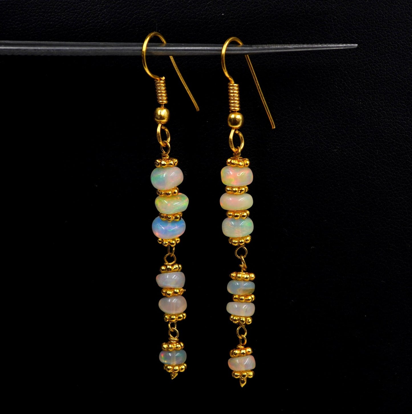 Multi Fire 14K Gold Ethiopian Opal Beads Earrings Natural Opal Gift For Her