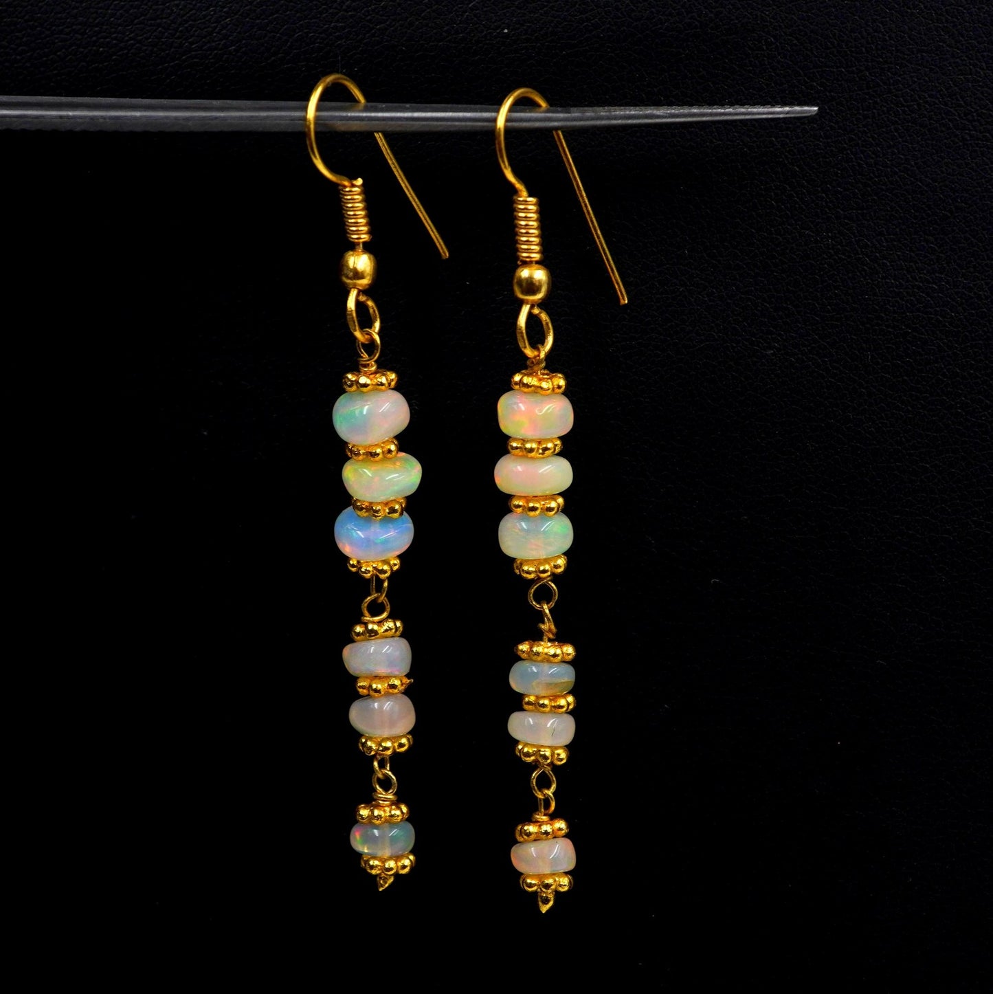 Multi Fire 14K Gold Ethiopian Opal Beads Earrings Natural Opal Gift For Her