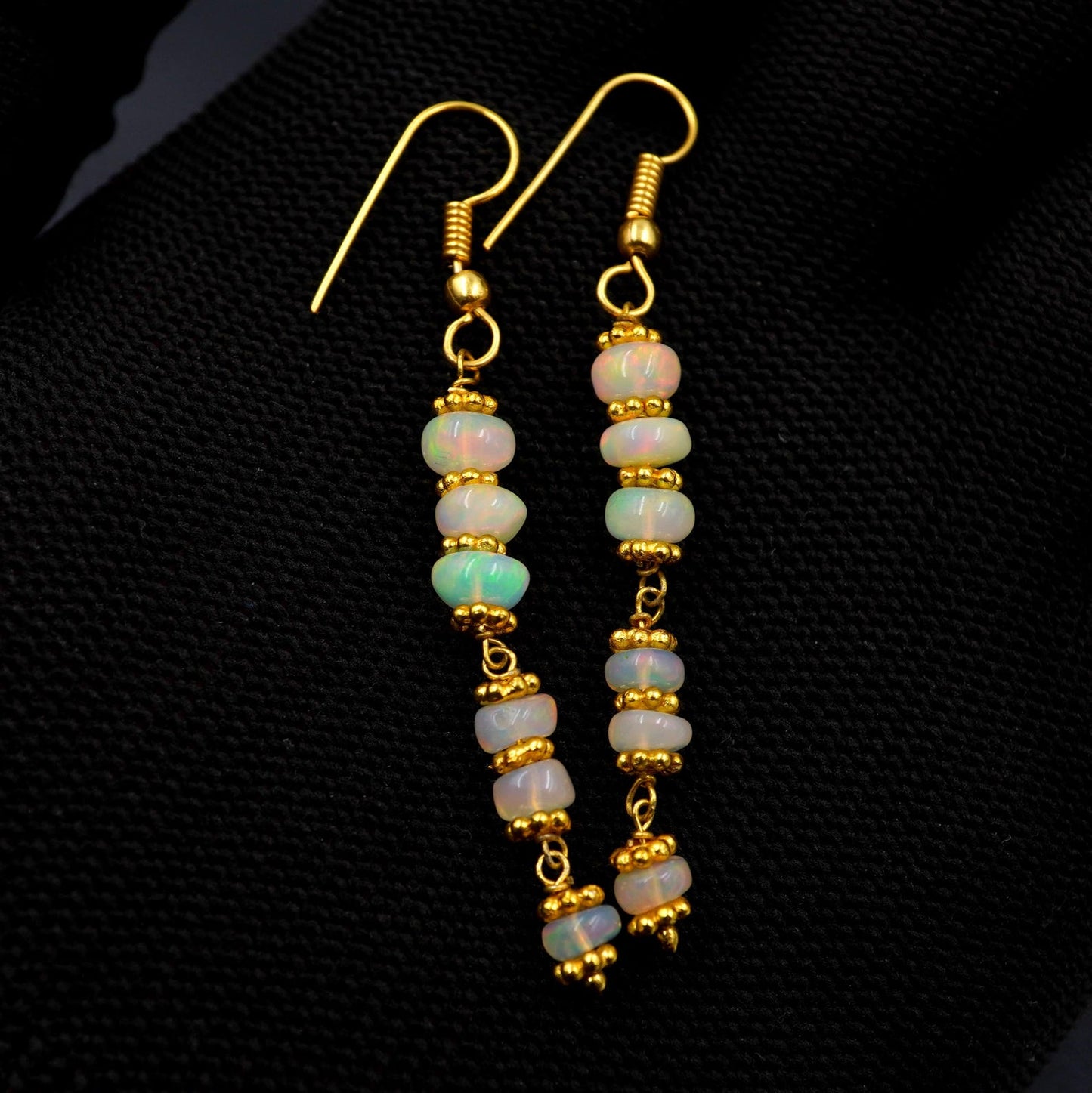 Multi Fire 14K Gold Ethiopian Opal Beads Earrings Natural Opal Gift For Her