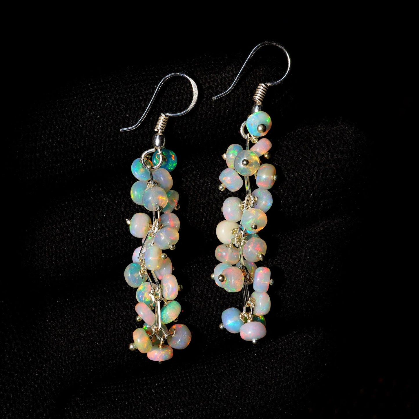 Natural Welo Fire Ethiopian Opal Cabochon Beads Earrings 925 Silver