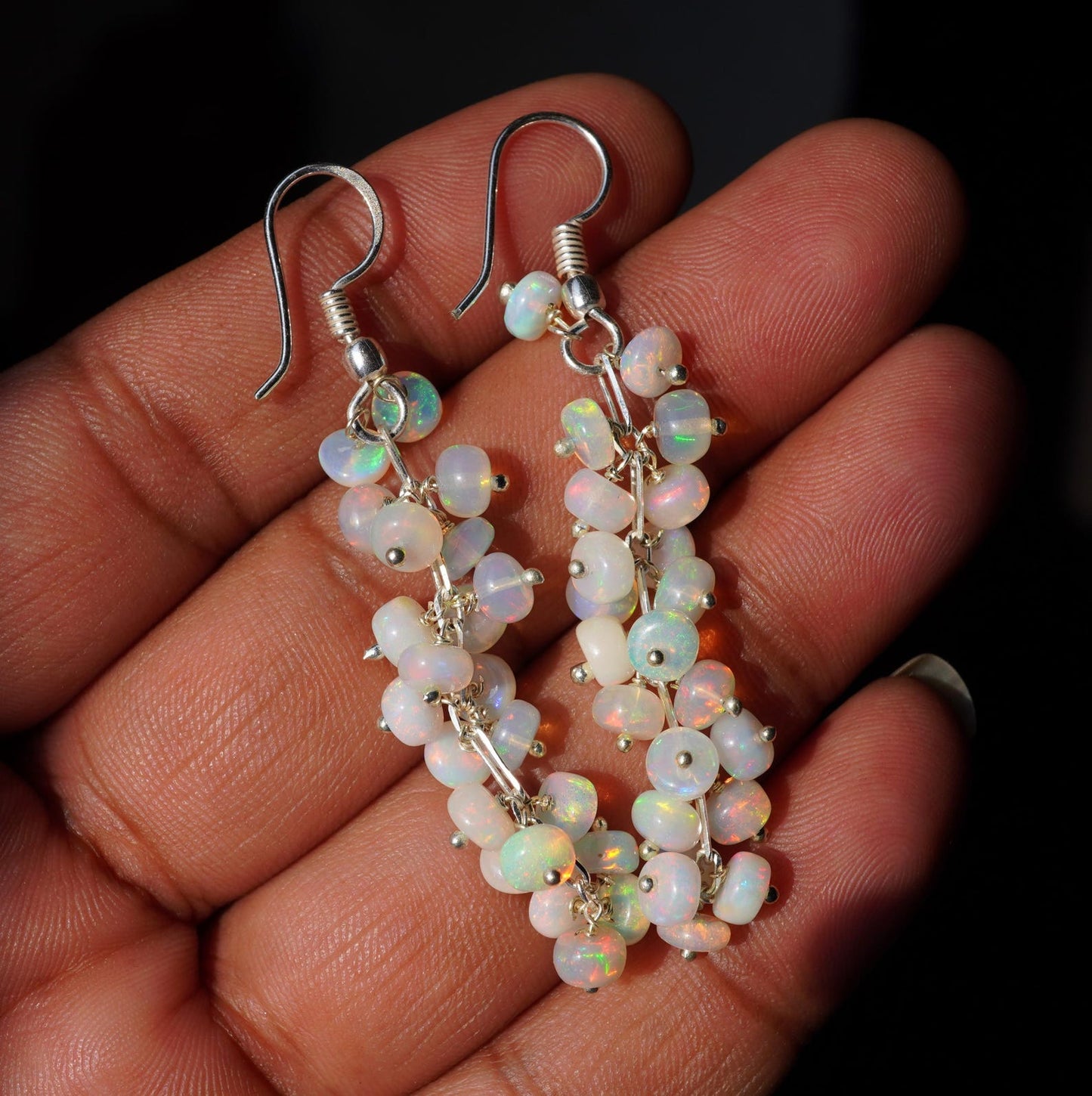 Natural Welo Fire Ethiopian Opal Cabochon Beads Earrings 925 Silver