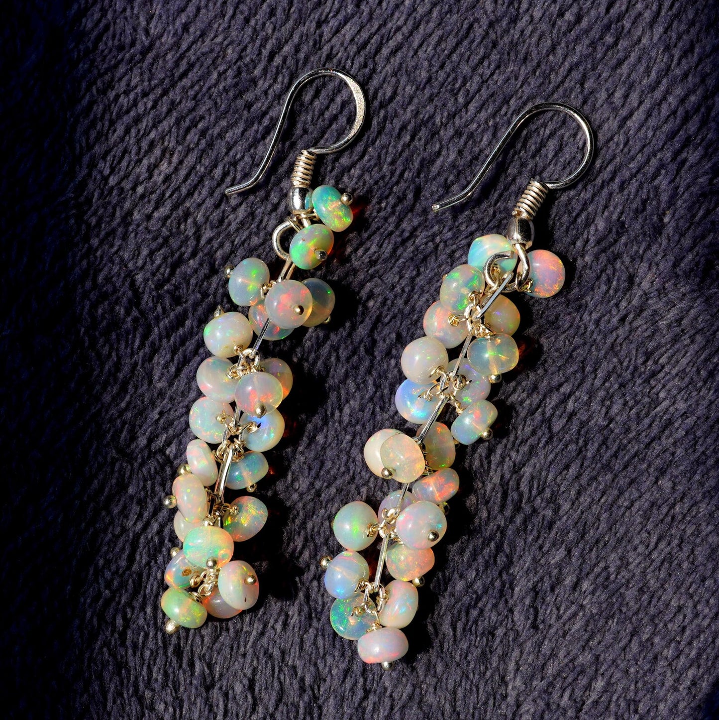Natural Welo Fire Ethiopian Opal Cabochon Beads Earrings 925 Silver
