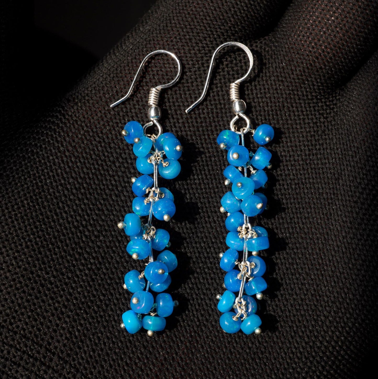 Natural Blue Ethiopian Opal Beads Earrings 925 Silver Cabochon Earrings