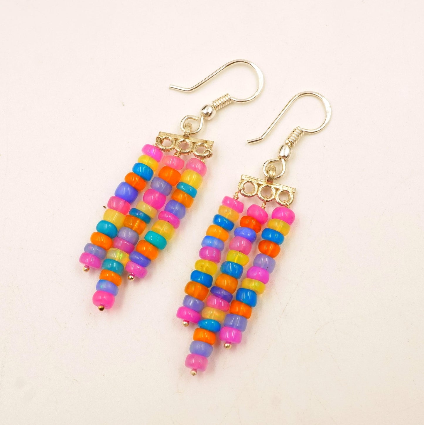 Ethiopian Opal Earrings, Multi Fire Beads, 925 Sterling Silver