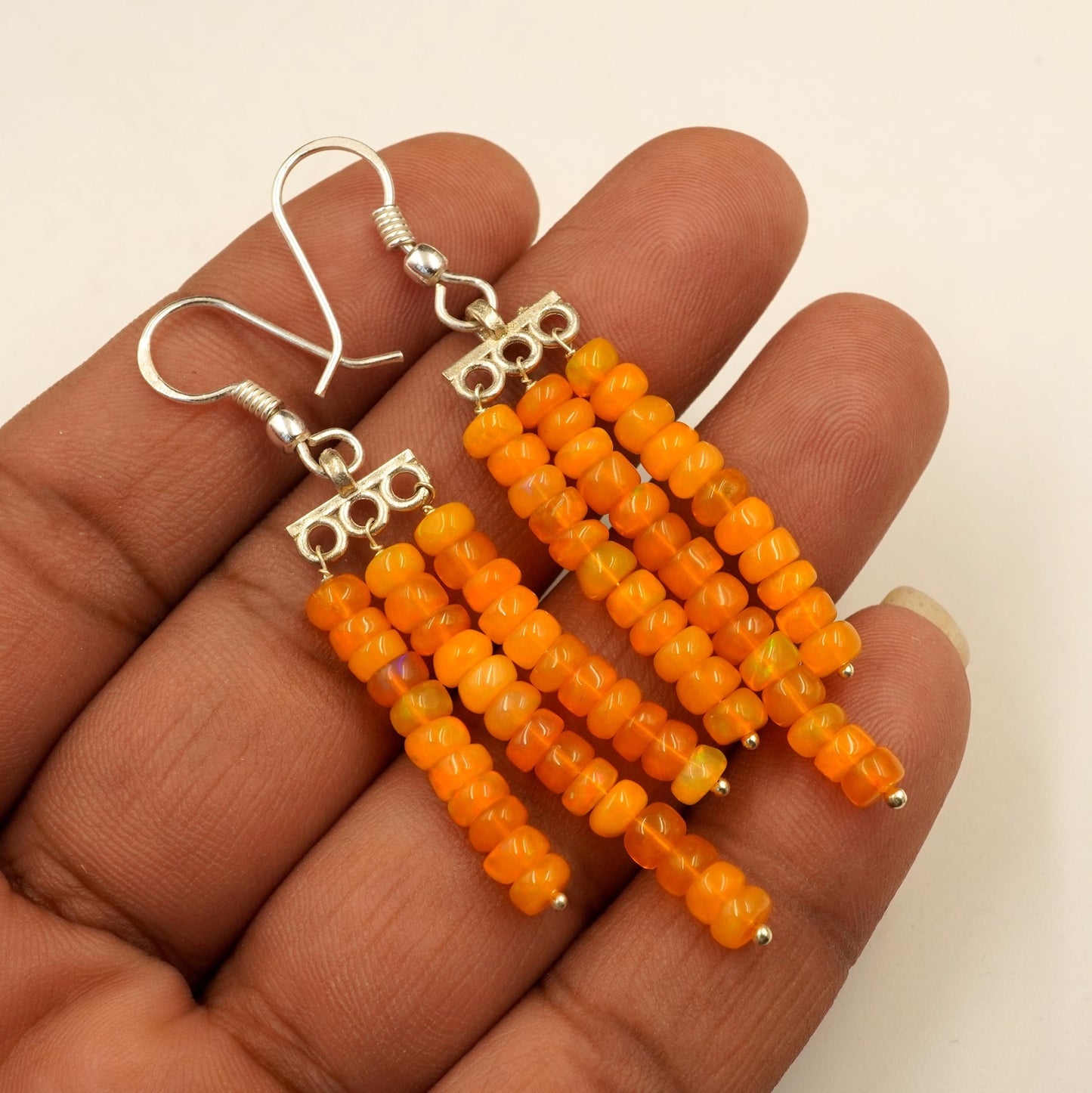 Orange Ethiopian Opal Beads Earrings, 925 Sterling Silver & Gold