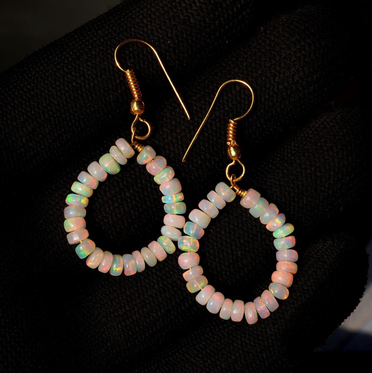 Natural Ethiopian Opal Multi Fire Beads Earrings, 14K Silver & Gold Earrings Gift For Her