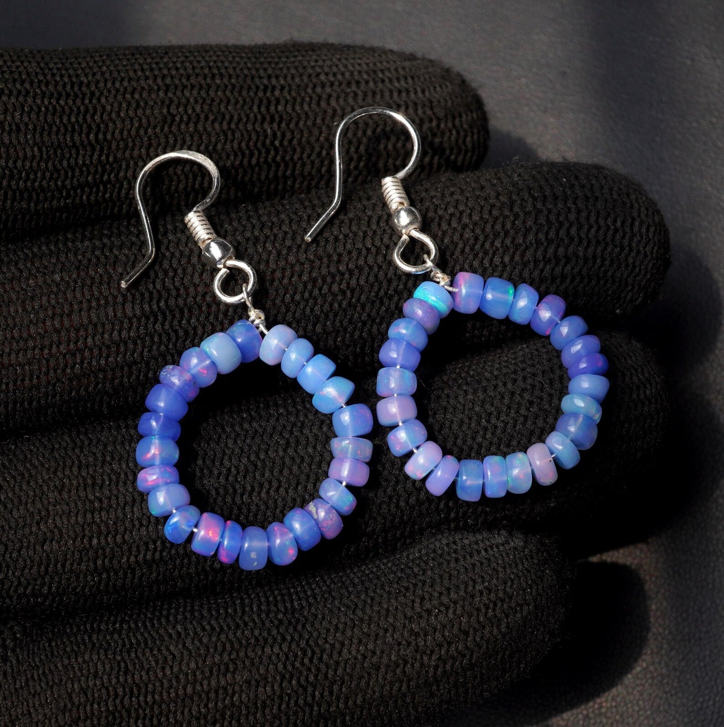 Blue Multi Fire Ethiopian Opal Beads Earrings, 14K Silver & Gold Earrings Gift For Her