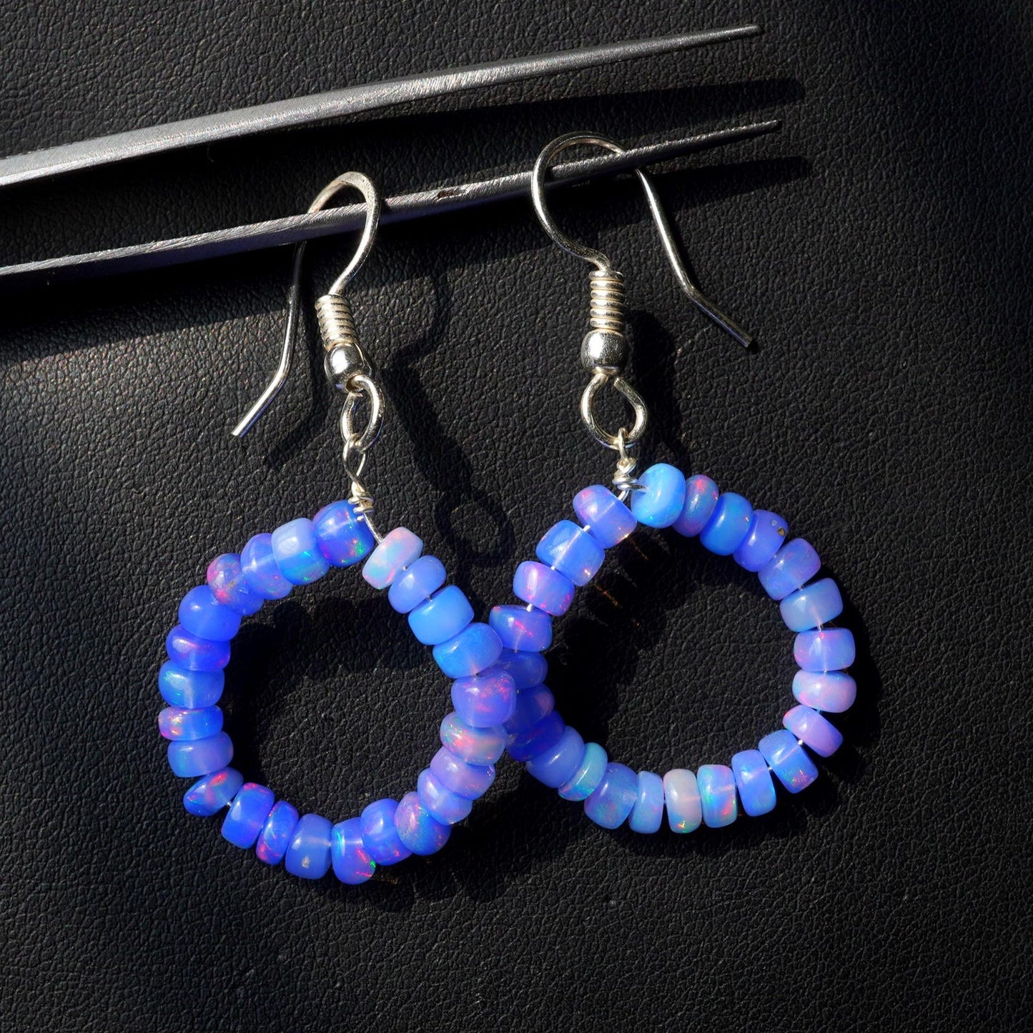 Blue Multi Fire Ethiopian Opal Beads Earrings, 14K Silver & Gold Earrings Gift For Her