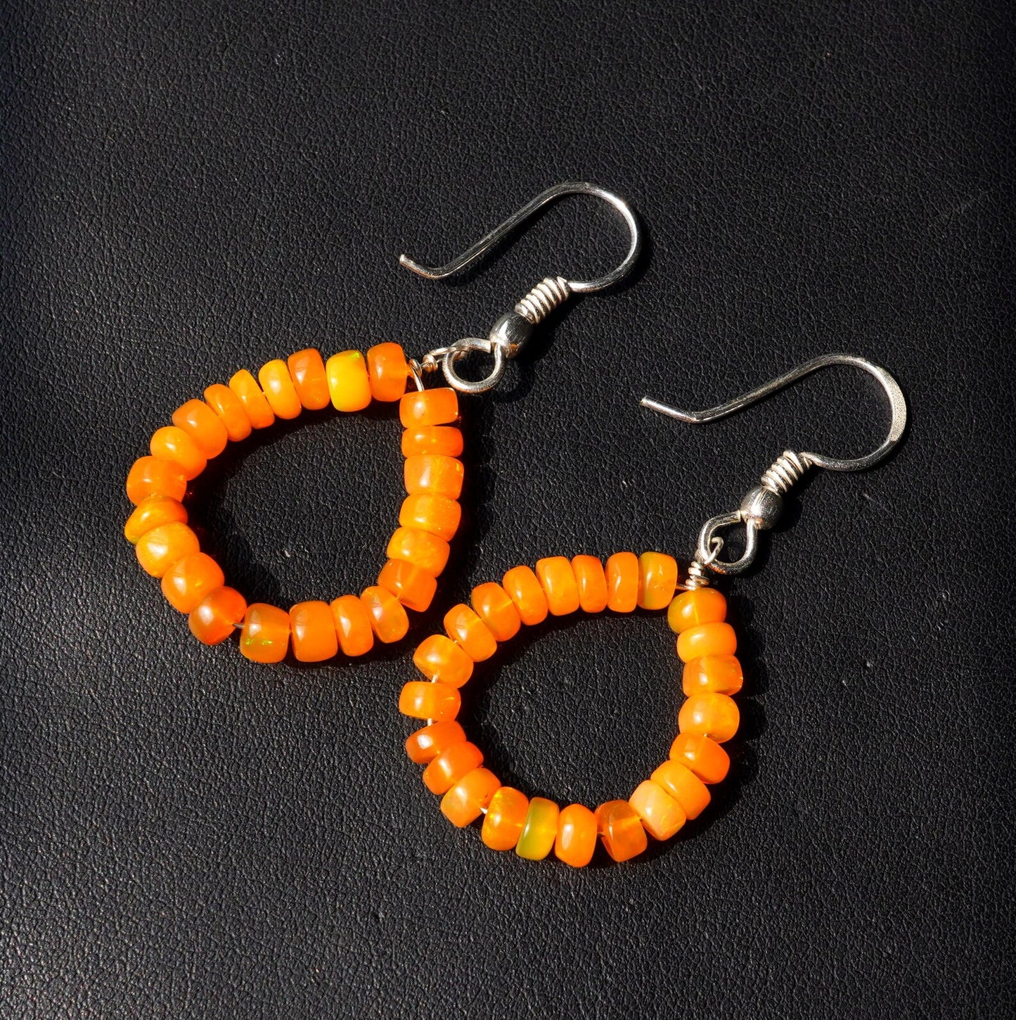 Orange Ethiopian Opal Beads Earrings, 14K Silver & Gold Gift For Her