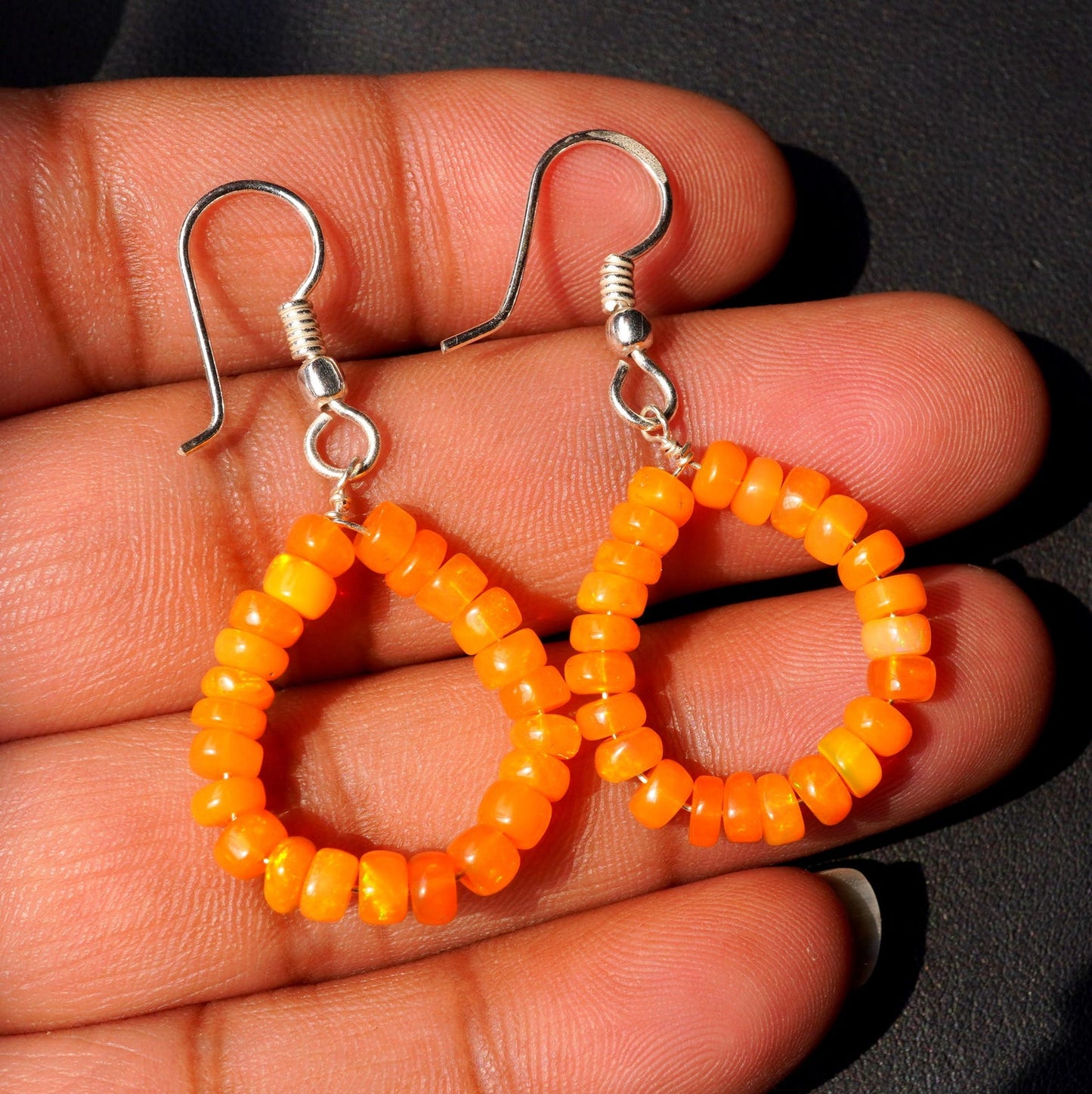 Orange Ethiopian Opal Beads Earrings, 14K Silver & Gold Gift For Her