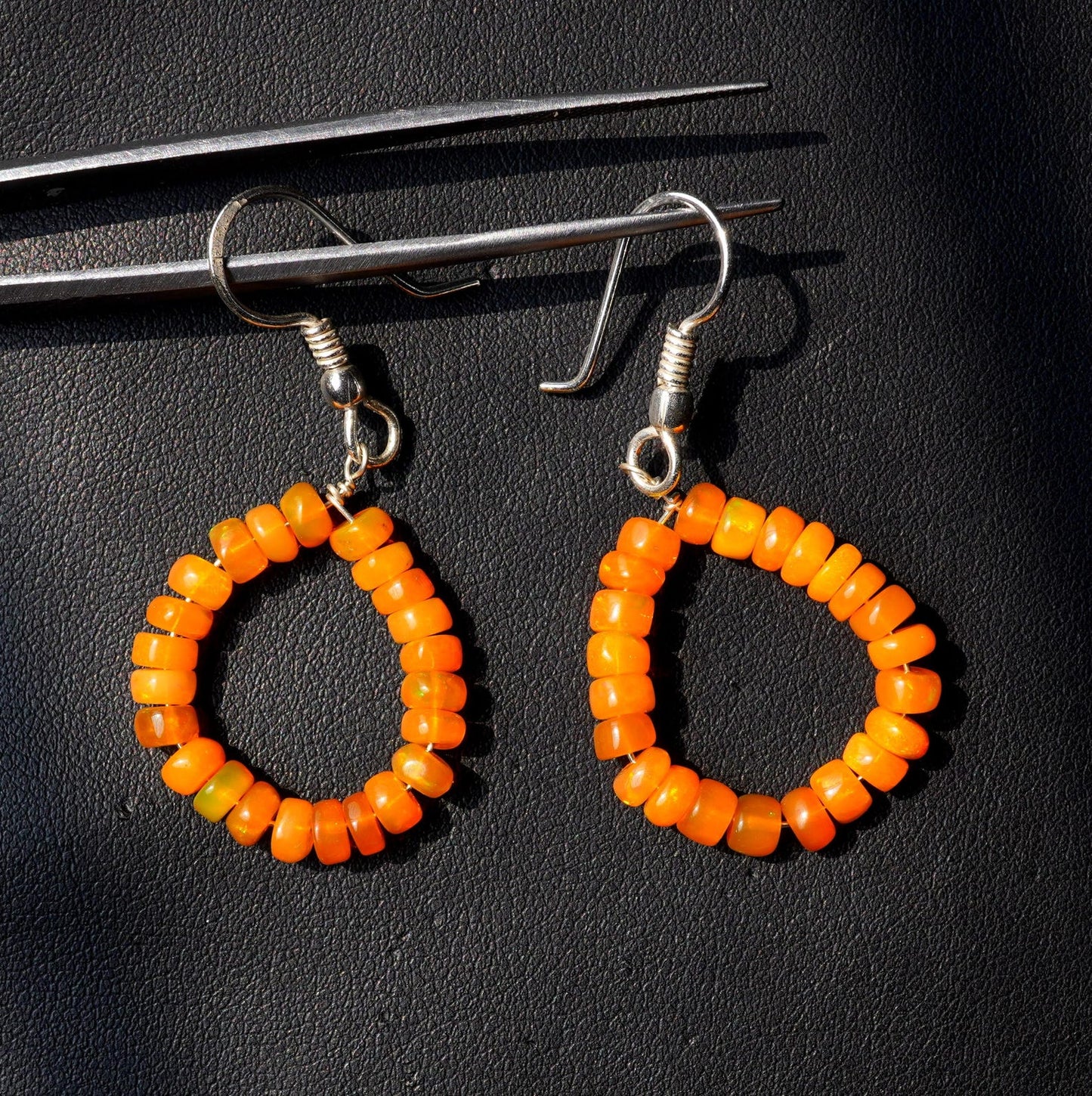 Orange Ethiopian Opal Beads Earrings, 14K Silver & Gold Gift For Her