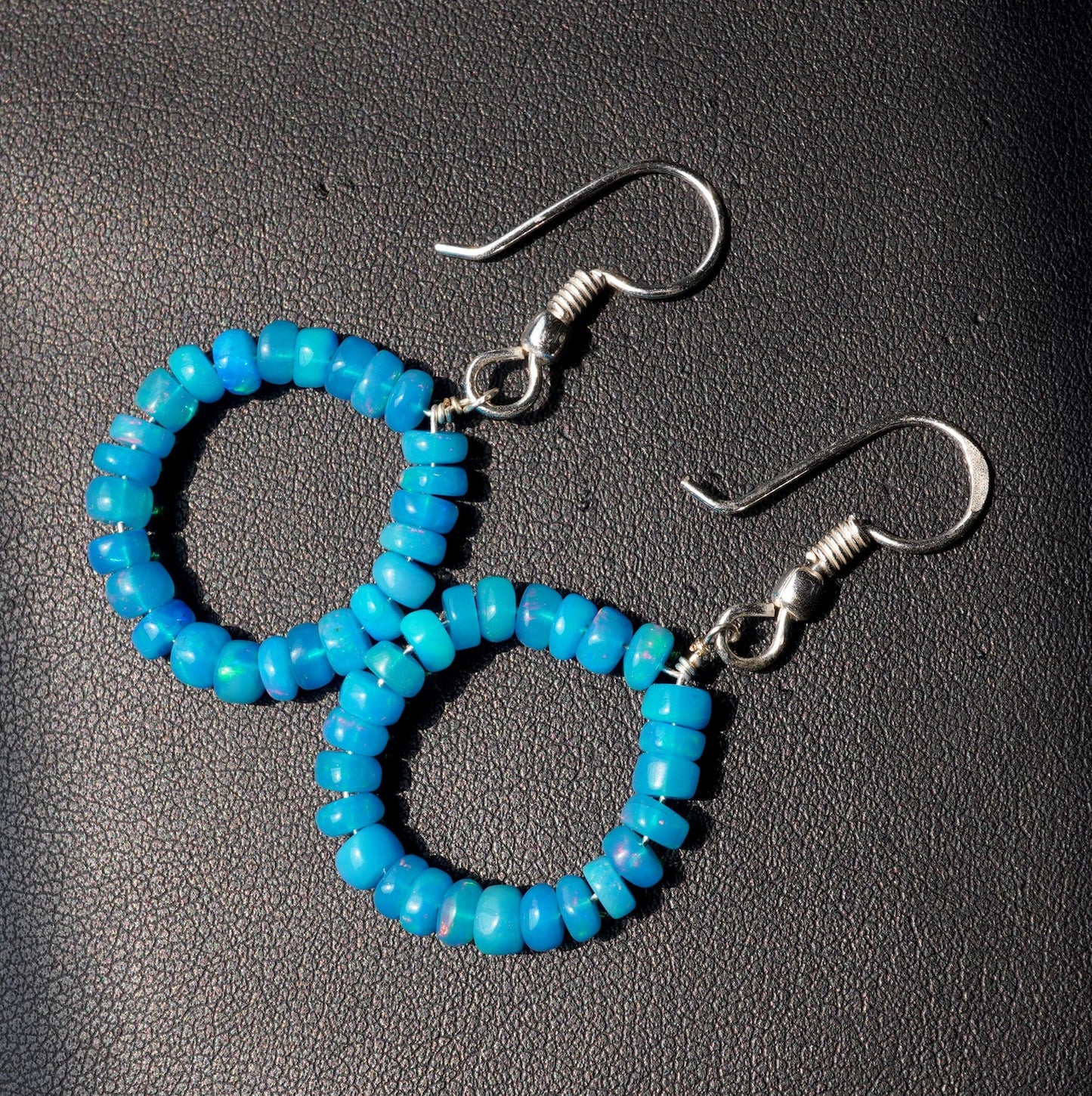 Blue Ethiopian Opal Earrings, Smooth 5mm Beads, 925 Silver & 14k Gold