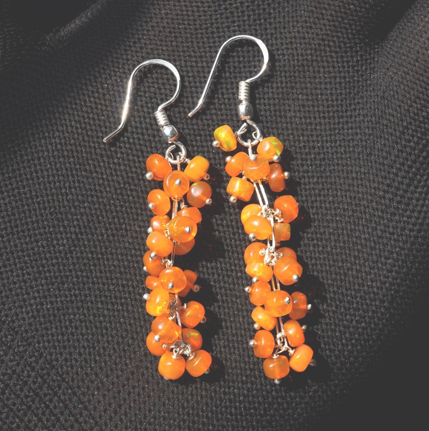 Natural Ethiopian Opal Earrings, 925 Silver, Multi Fire Beads