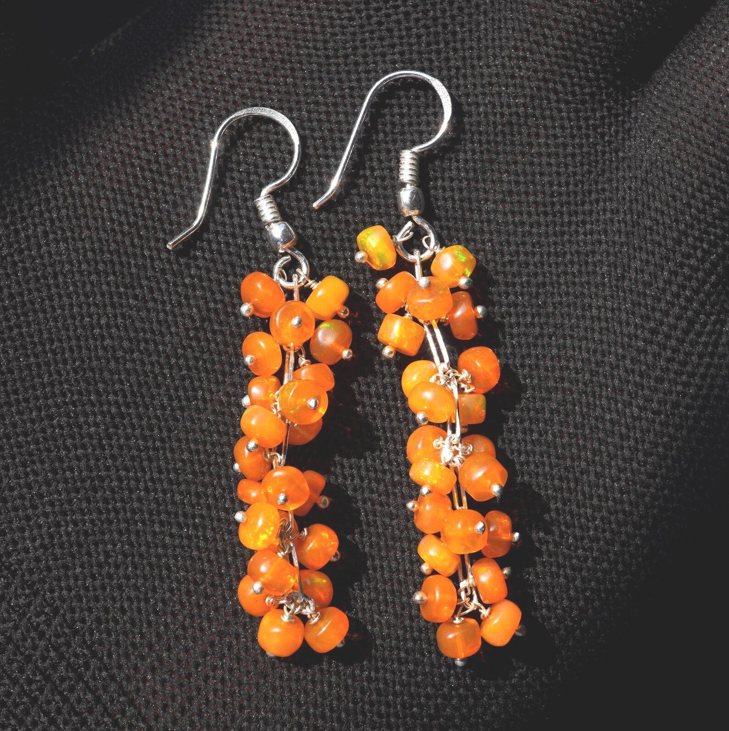 Natural Ethiopian Opal Earrings, 925 Silver, Multi Fire Beads