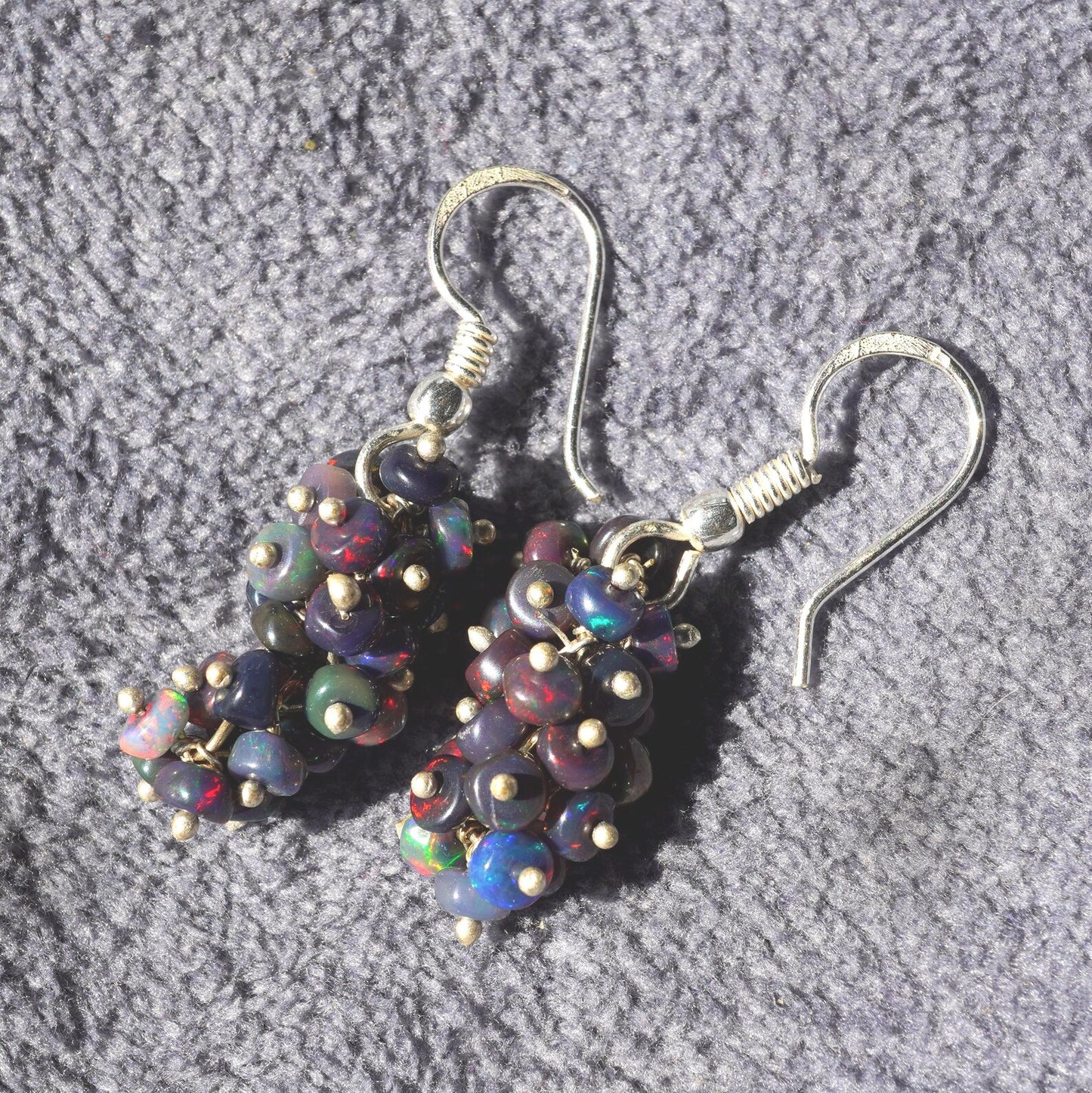 Ethiopian Welo Opal Beaded Earrings, 14K Gold Rainbow Fire