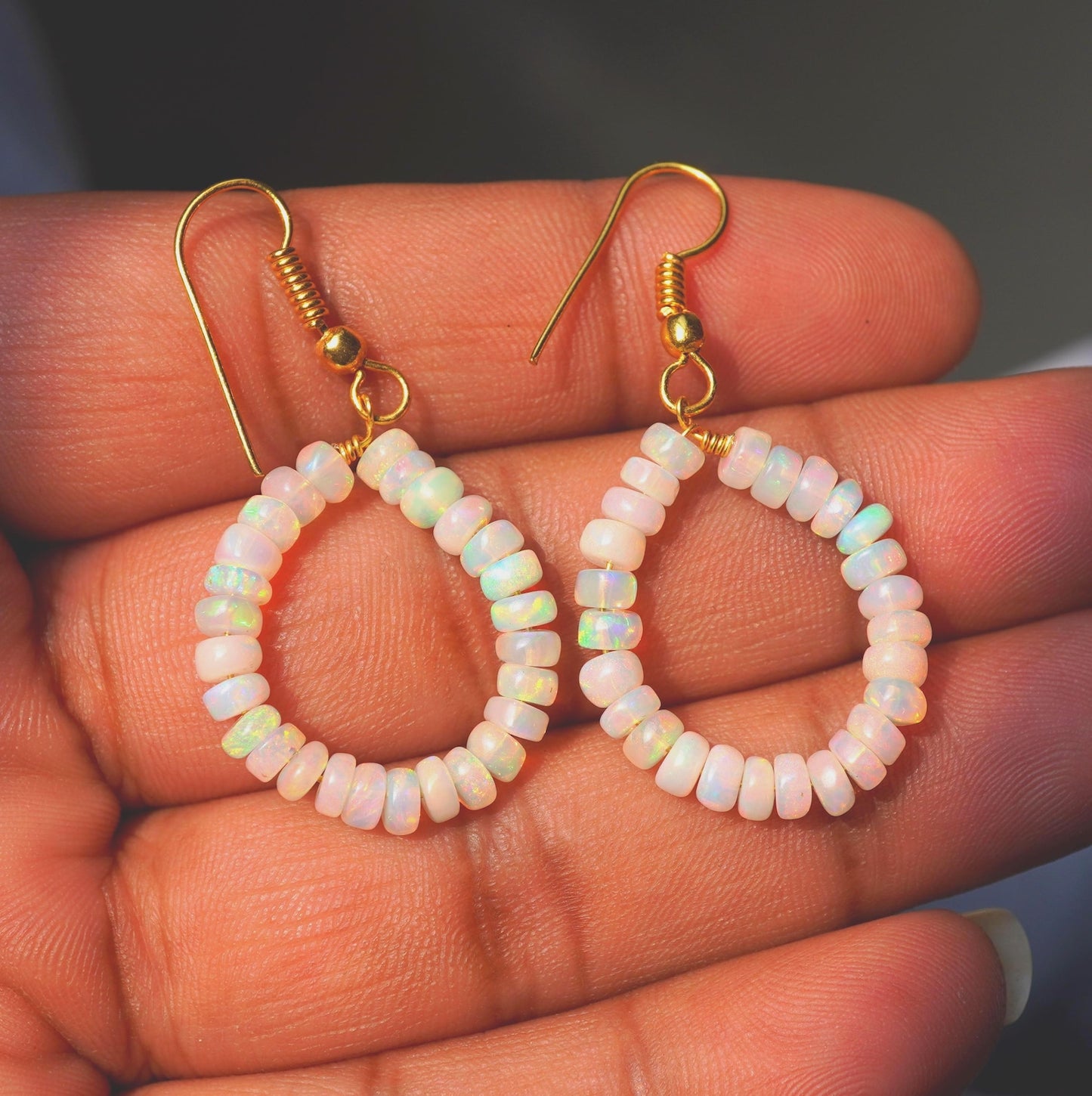 Natural Ethiopian Opal Multi Fire Beads Earrings, 14K Silver & Gold Earrings Gift For Her