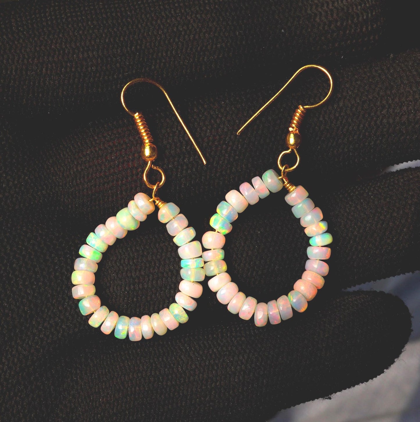 Natural Ethiopian Opal Multi Fire Beads Earrings, 14K Silver & Gold Earrings Gift For Her