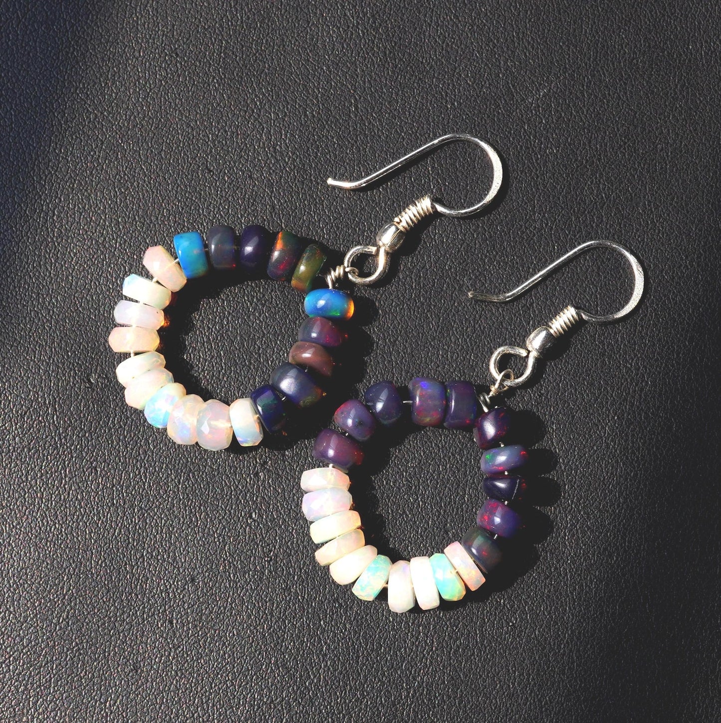 Natural Black White Ethiopian Opal Beads Earrings, 14K Silver & Gold Gift For Her