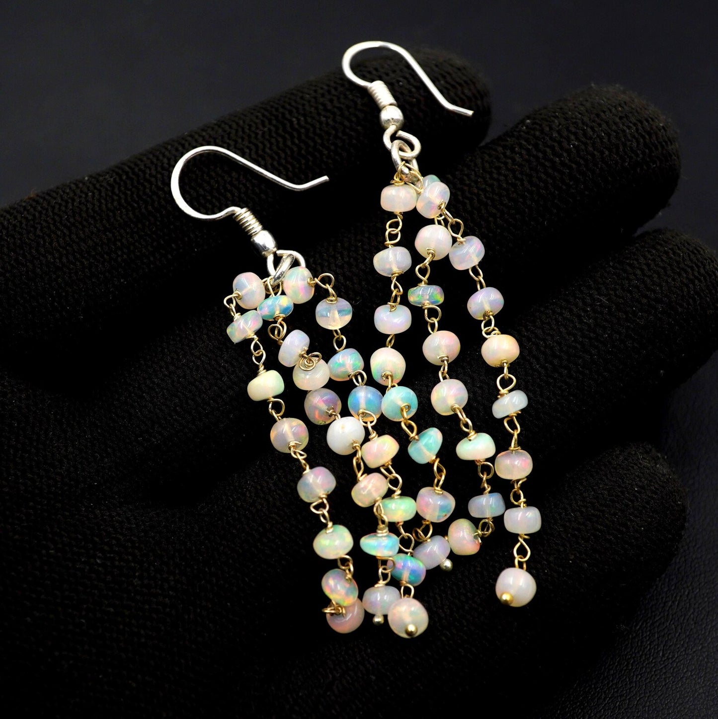 Natural Welo Fire Ethiopian Opal Beads Earrings Sterling Silver & Gold Earrings For Her