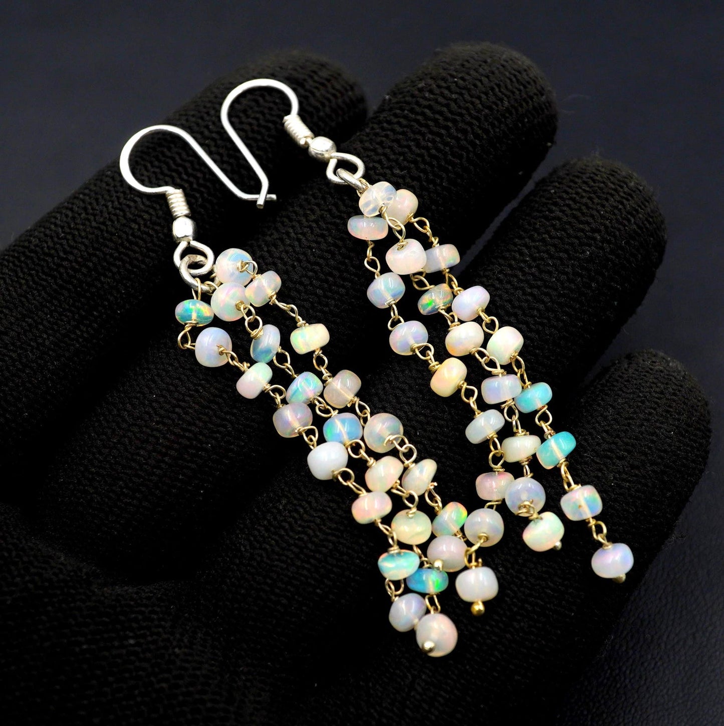 Natural Welo Fire Ethiopian Opal Beads Earrings Sterling Silver & Gold Earrings For Her
