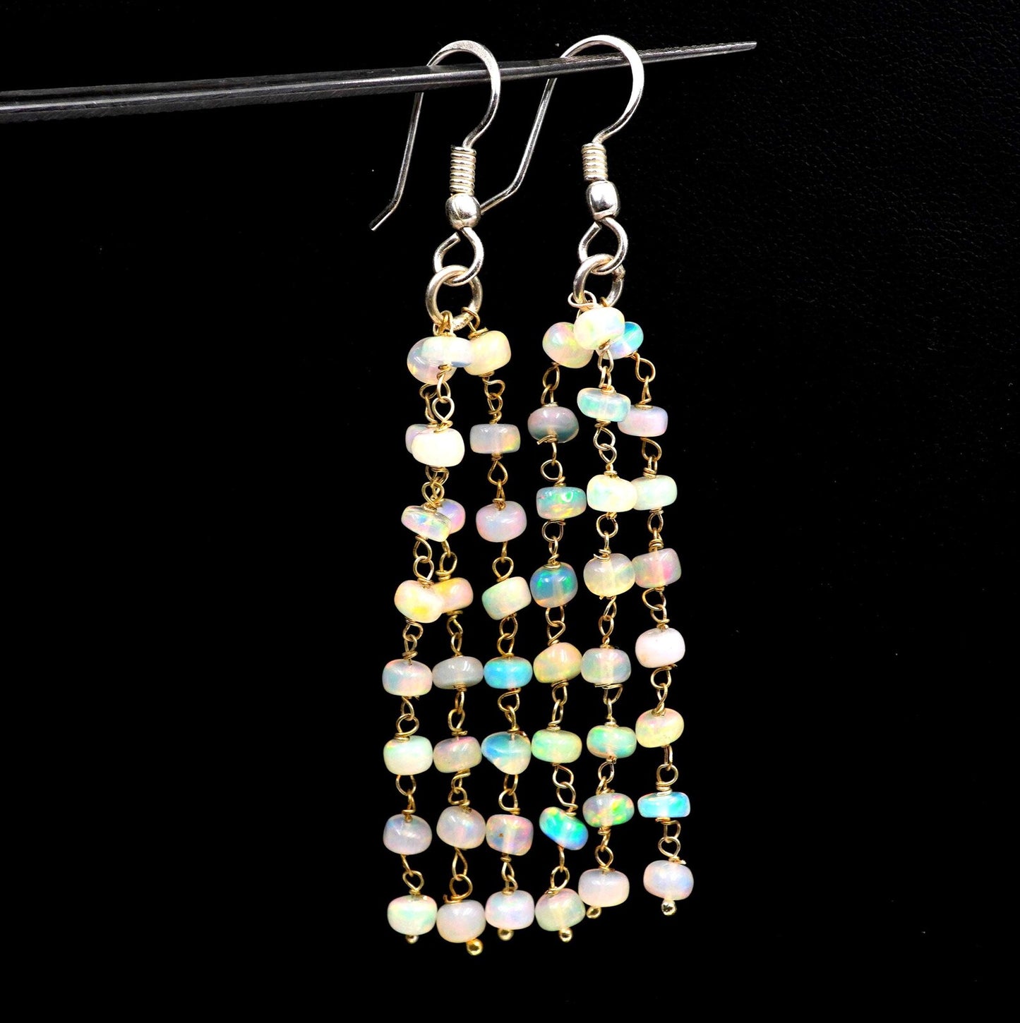Natural Welo Fire Ethiopian Opal Beads Earrings Sterling Silver & Gold Earrings For Her