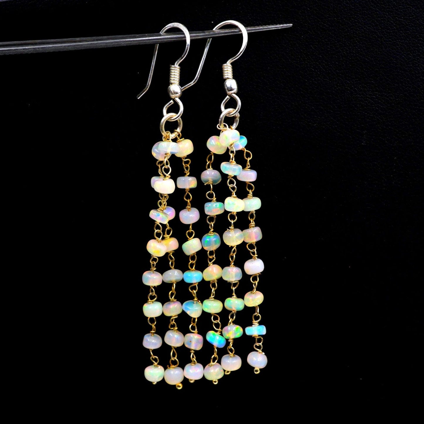 Natural Welo Fire Ethiopian Opal Beads Earrings Sterling Silver & Gold Earrings For Her