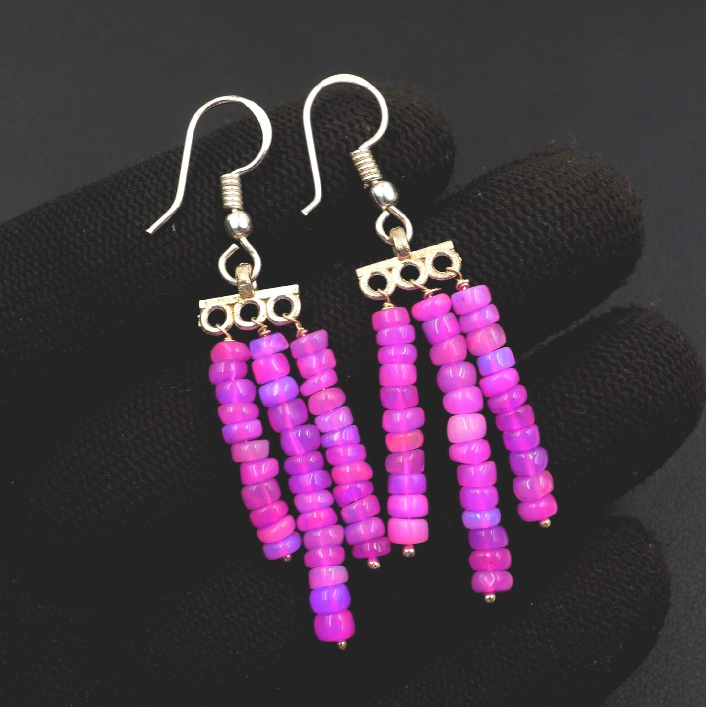 Natural Ethiopian Opal Beads Earrings, Sterling Silver & Gold Finish