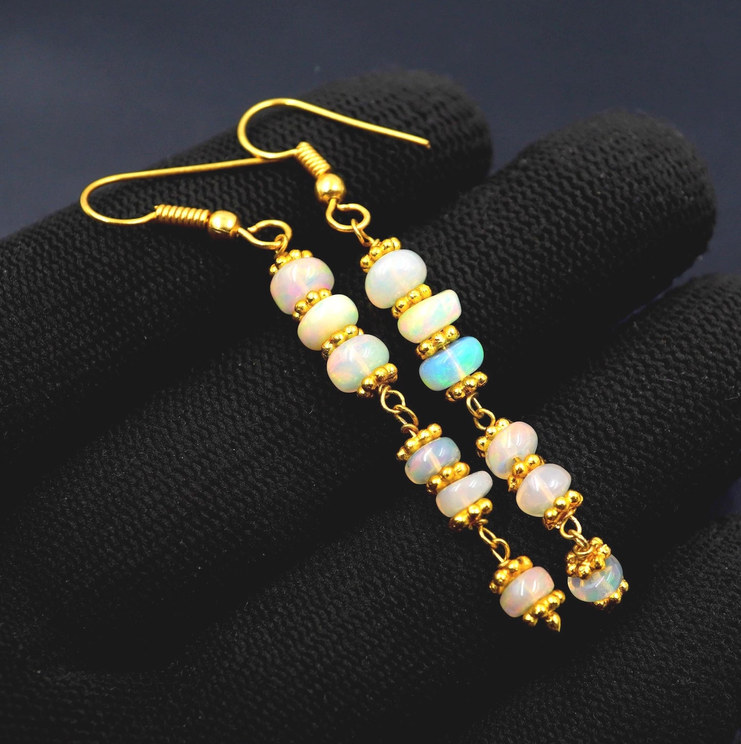 Multi Fire 14K Gold Ethiopian Opal Beads Earrings Natural Opal Gift For Her