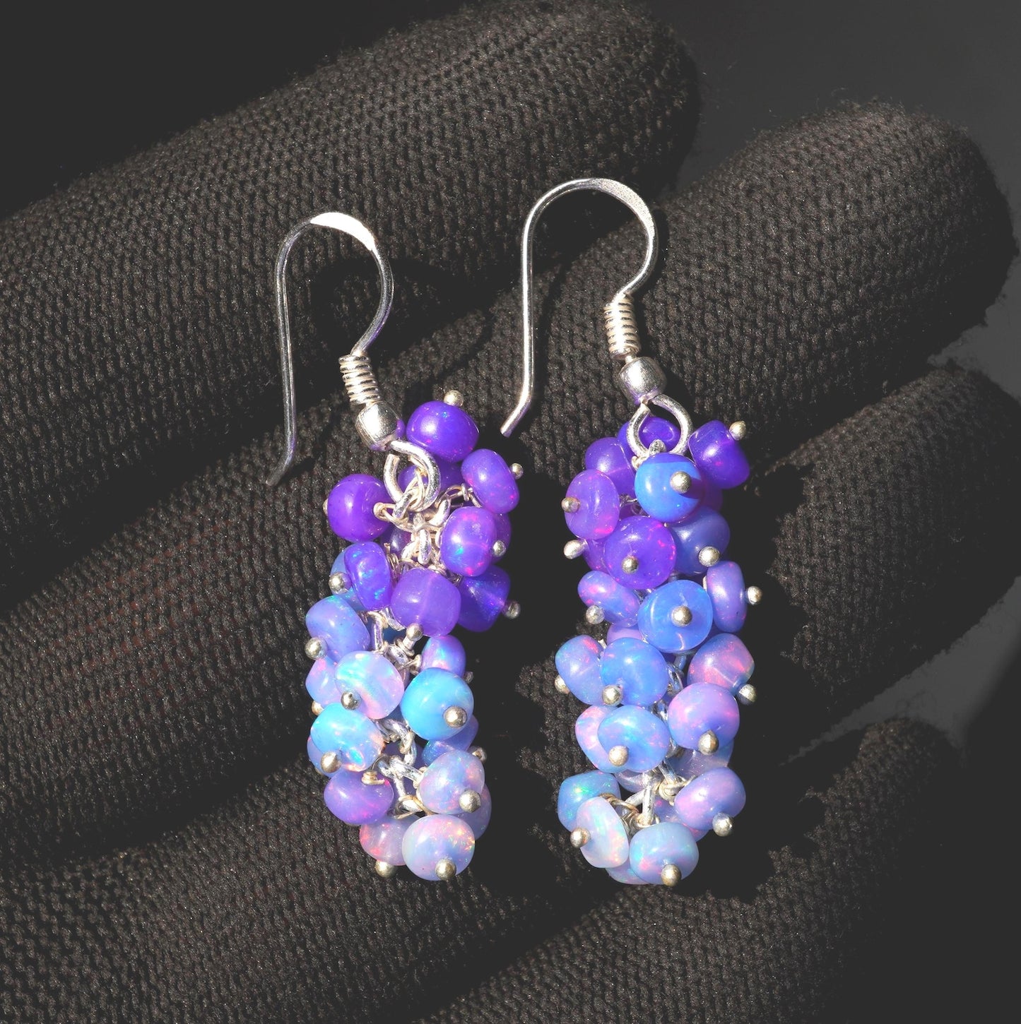 Natural Blue Ethiopian Opal Earrings, 925 Silver & Gold Multi Fire Opal Beads