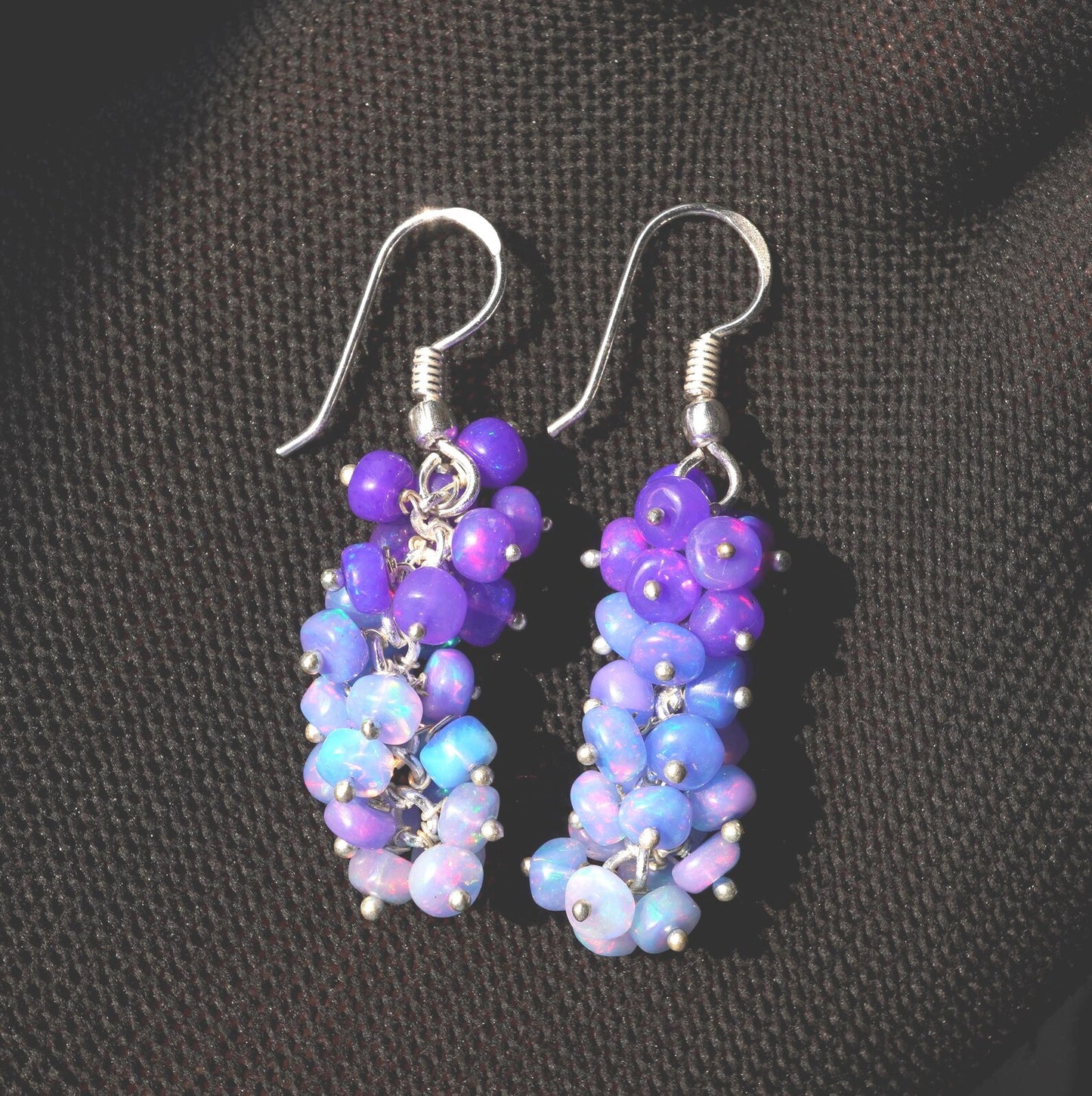 Natural Blue Ethiopian Opal Earrings, 925 Silver & Gold Multi Fire Opal Beads