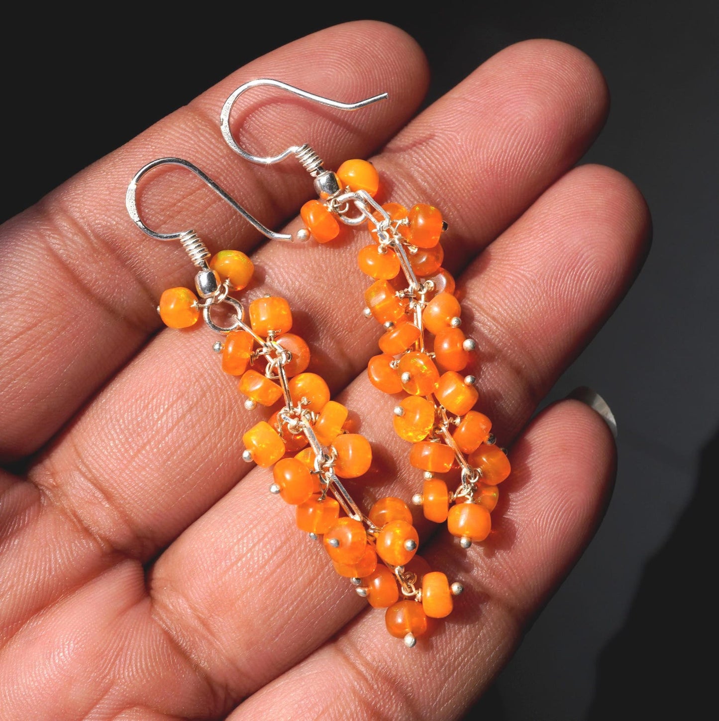 Natural Ethiopian Opal Earrings, 925 Silver, Multi Fire Beads