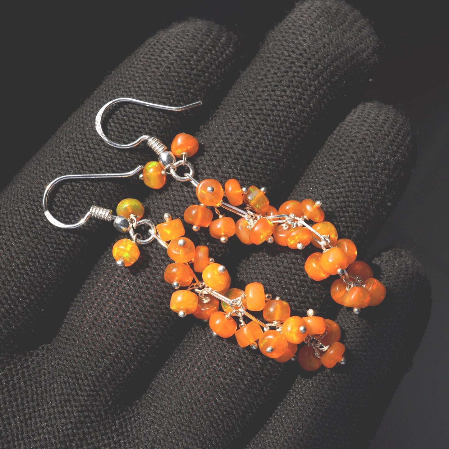 Natural Ethiopian Opal Earrings, 925 Silver, Multi Fire Beads