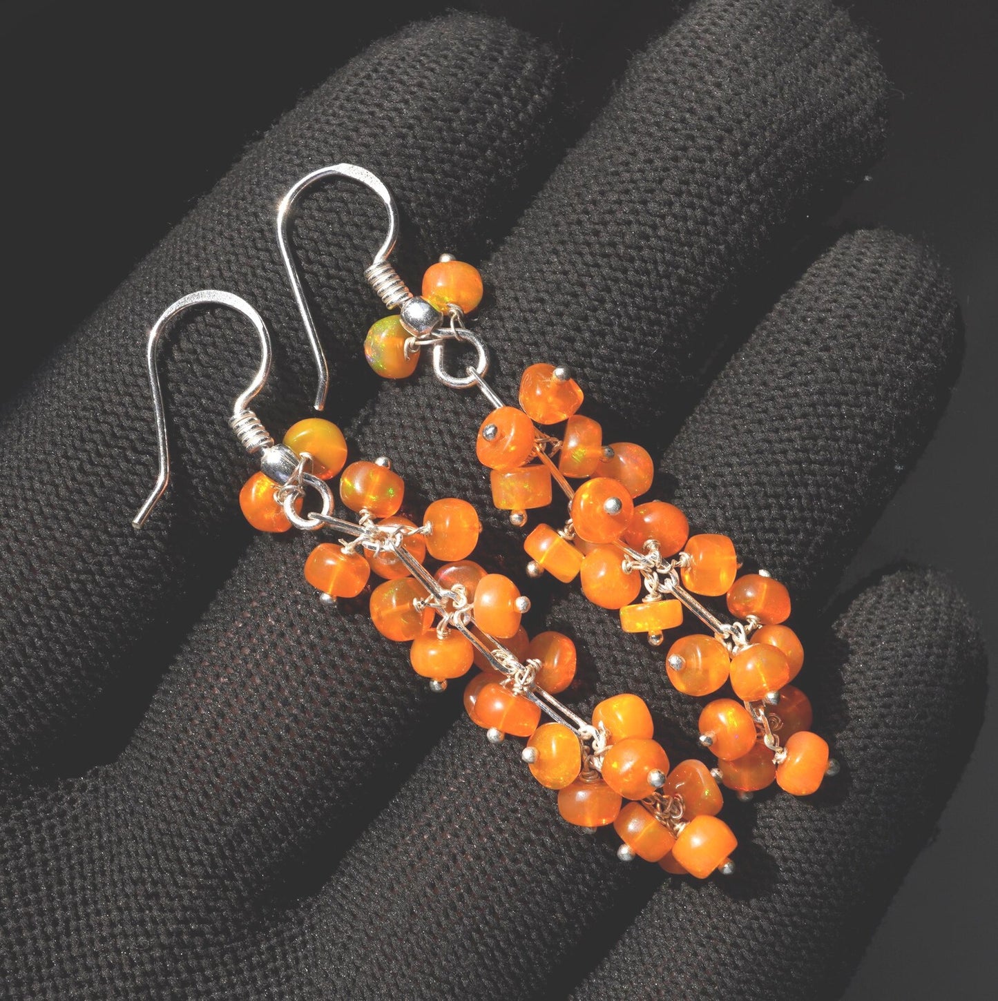 Natural Ethiopian Opal Earrings, 925 Silver, Multi Fire Beads