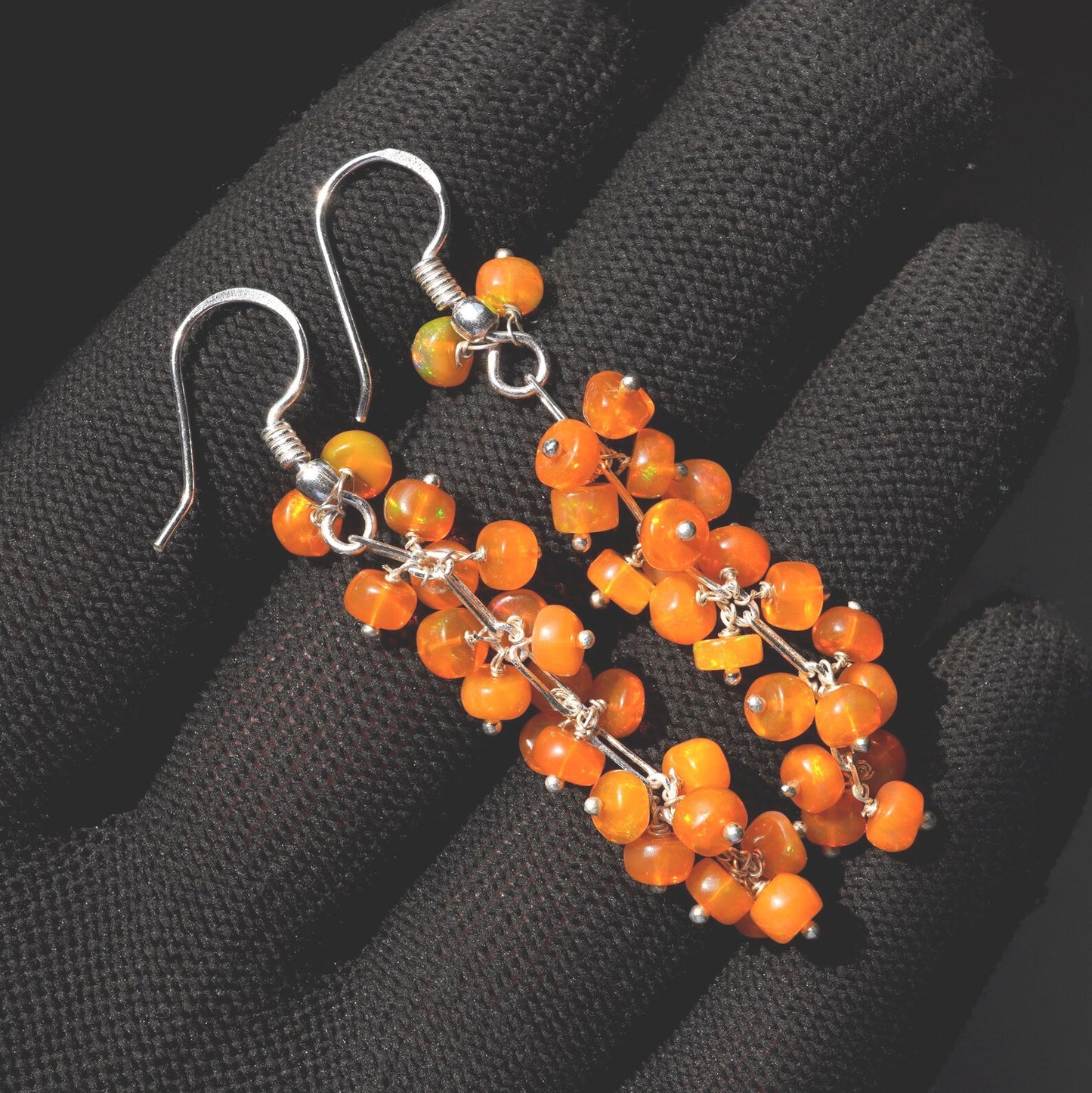 Natural Ethiopian Opal Earrings, 925 Silver, Multi Fire Beads