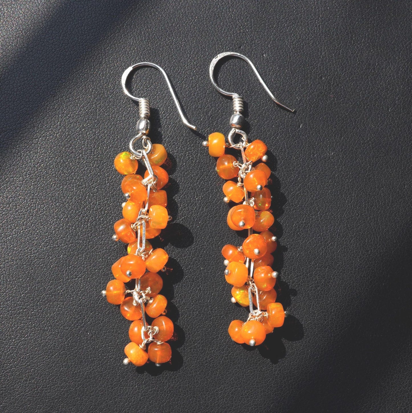Natural Ethiopian Opal Earrings, 925 Silver, Multi Fire Beads