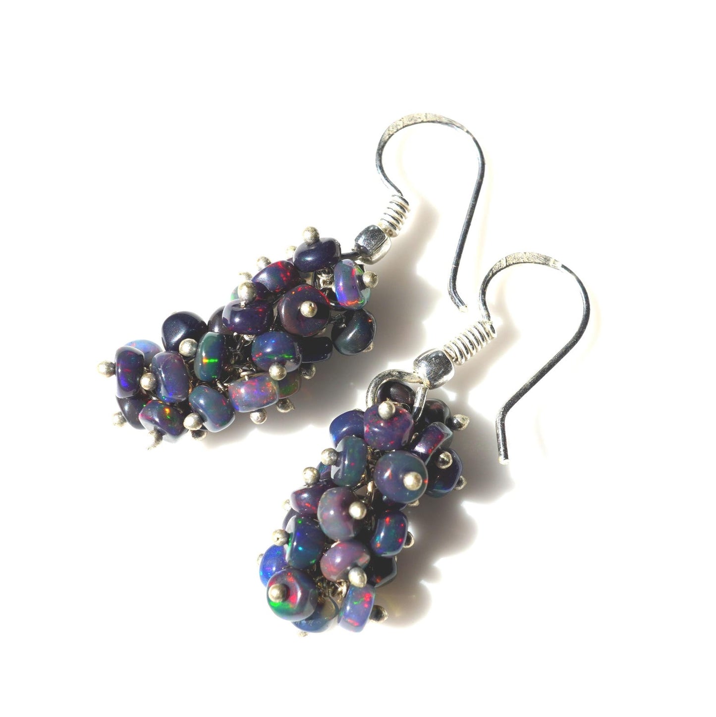 Ethiopian Welo Opal Beaded Earrings, 14K Gold Rainbow Fire